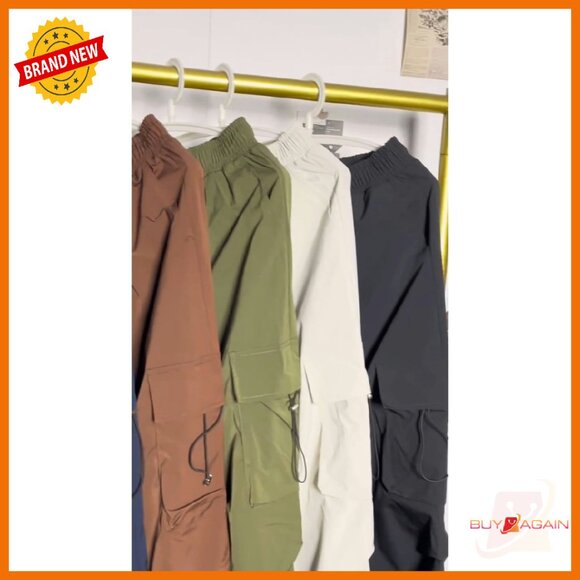 Women's Parachute Cargo Pants Baggy Loose Fit Multi-Pocket Y2K Style - Picture 8 of 8